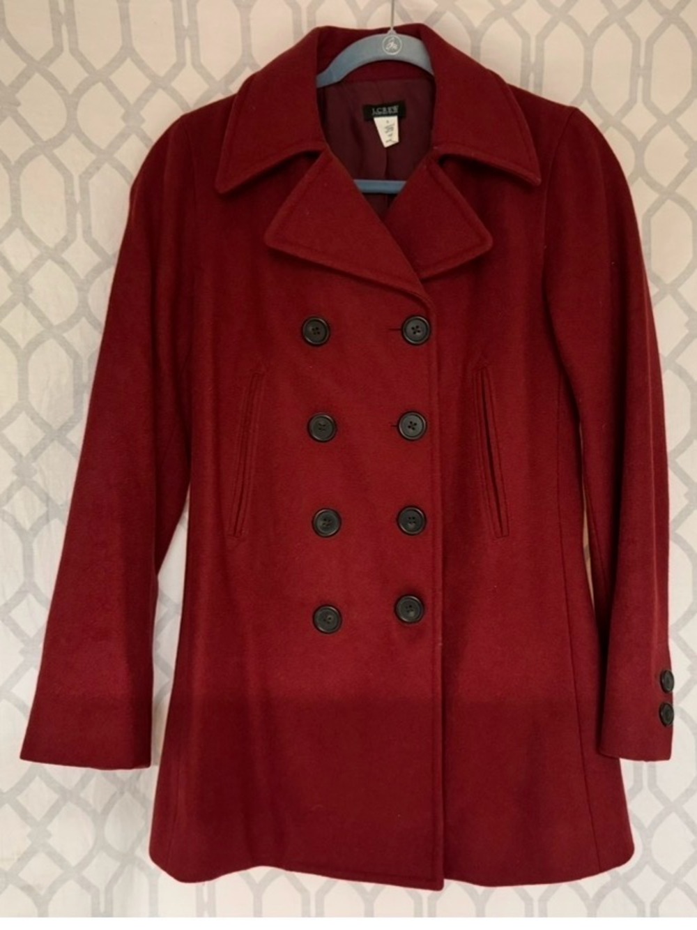 Women’s Double-Breasted Red Wool Blend Pea Coat